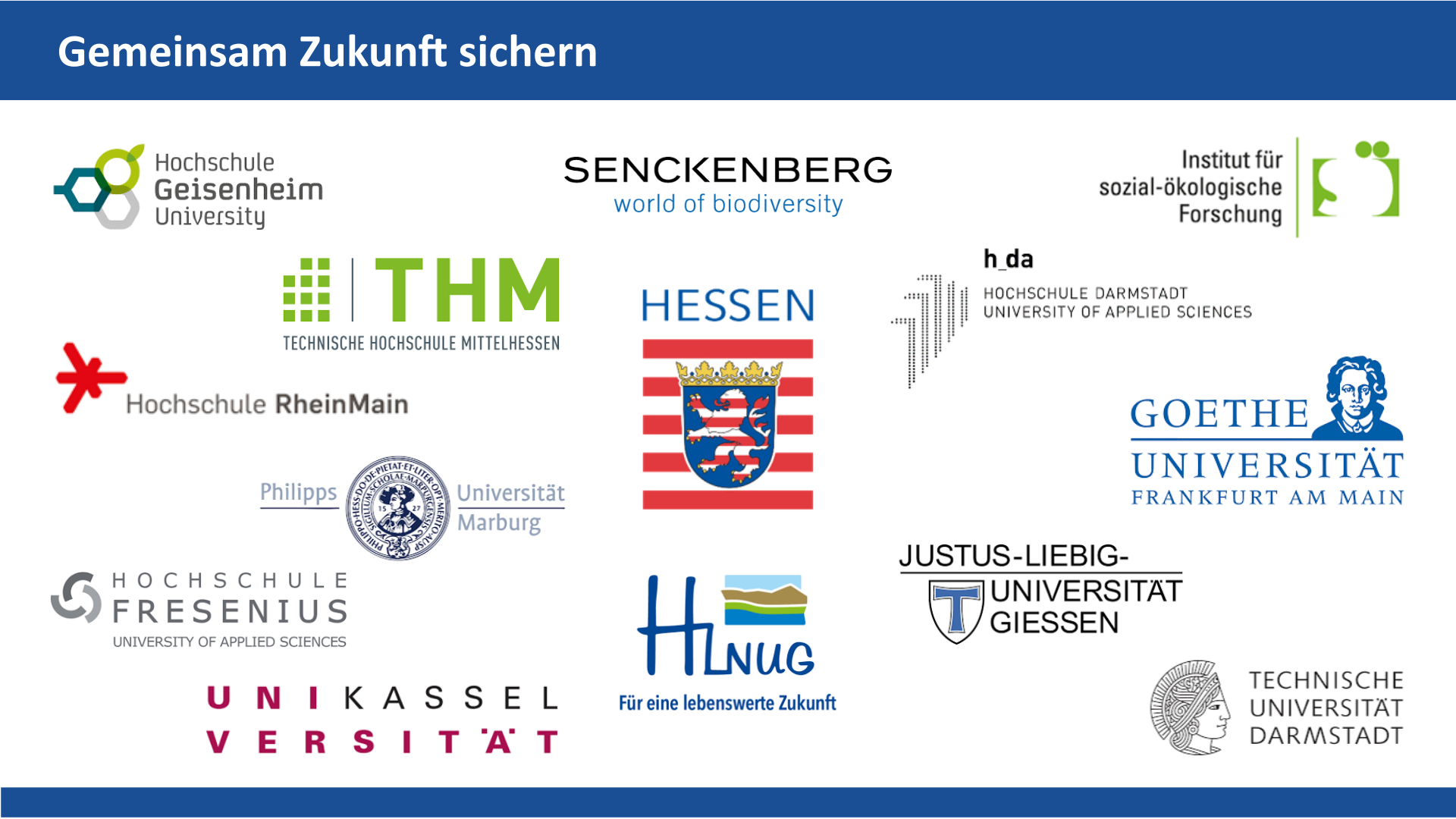 Zusammenstellung der Logos aller Partnerinstitutionen des Kompetenzzentrums Wasser Hessen